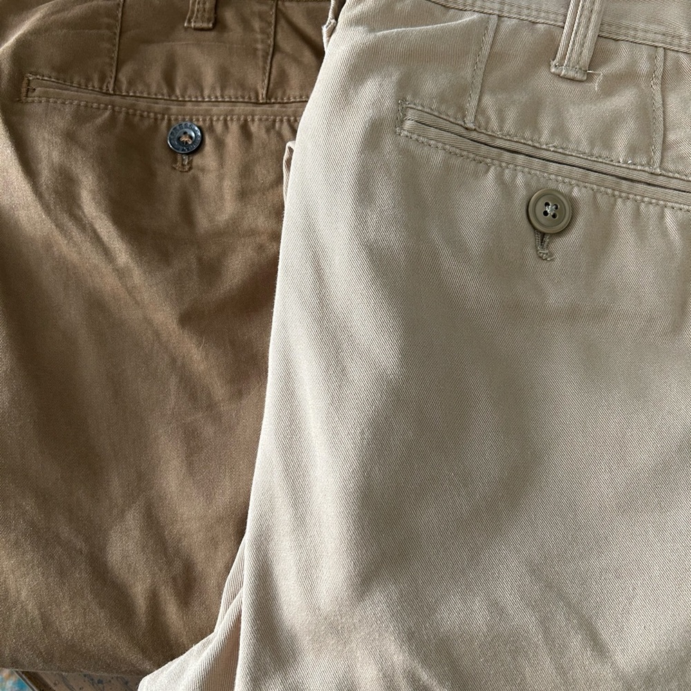Express Mens, slim fit 2 pairs Tan and Brown Chinos, sizes 31x32